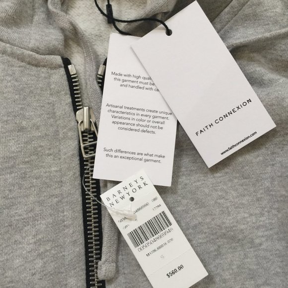FAITH CONNEXION Mens Laced Hooded Sweat Jacket Sz S Grey 100% Cotton NEW $560 - Picture 3 of 12